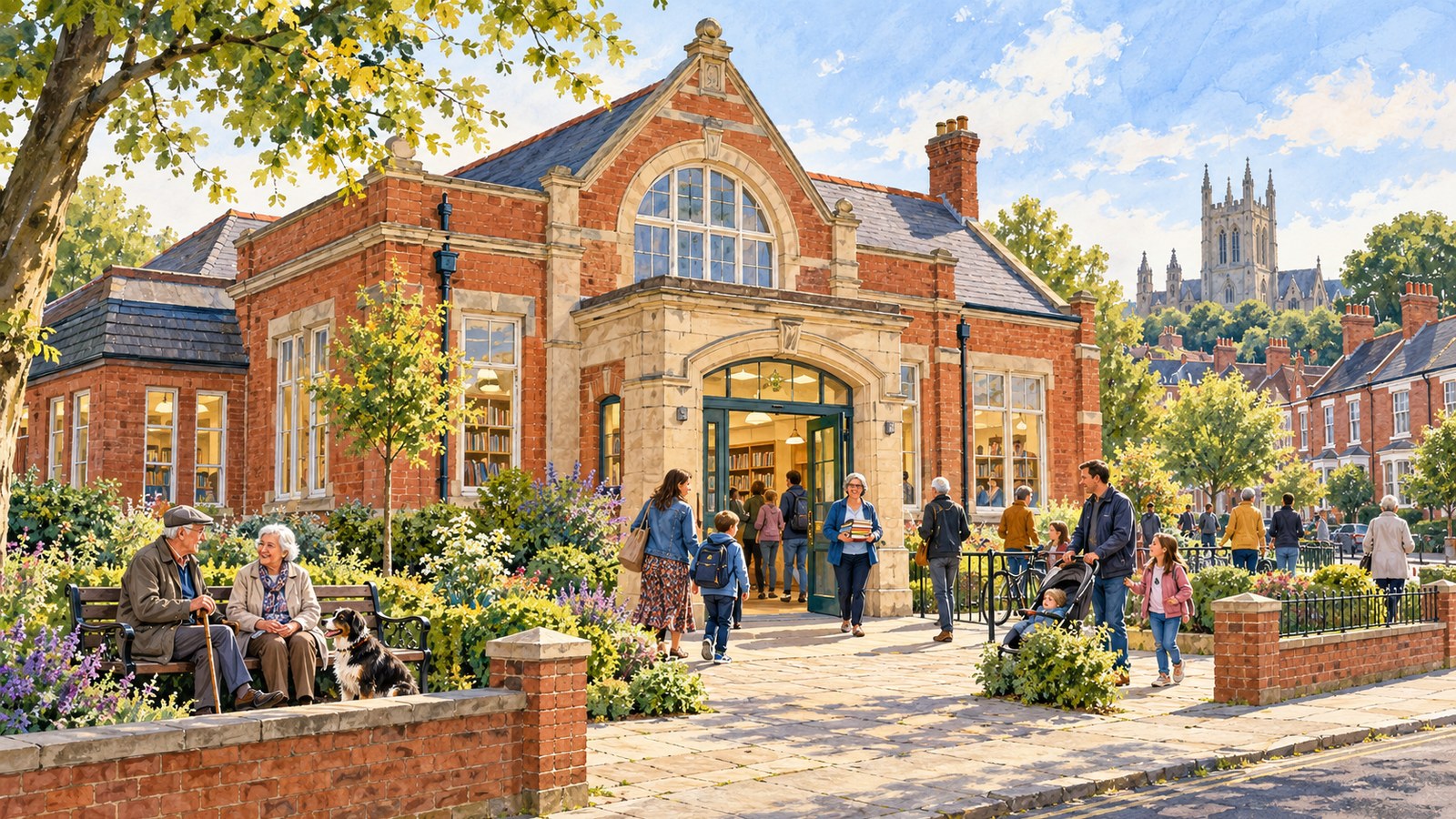 Artist's impression of Doncaster neighbours gathering at a community hall